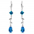 3.97 Carat 14K Solid White Gold Chandelier Earrings Natural Diamond Blue Topaz