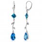 3.97 Carat 14K Solid White Gold Chandelier Earrings Natural Diamond Blue Topaz