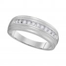 10kt White Gold Mens Round Diamond Single Row Milgrain Wedding Band Ring
