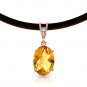 14K Women's Solid Rose Gold & Leather Fashion Necklace w/ Diamond & Citrine