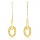14k Yellow Gold Beautiful Chain and Oval Motif Weave Style Dangling Earrings