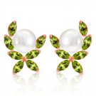 14K Solid Rose Gold Women's Stud Fashion Earrings with Natural Peridots & pearls