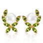 14K Solid Rose Gold Women's Stud Fashion Earrings with Natural Peridots & pearls