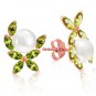 14K Solid Rose Gold Women's Stud Fashion Earrings with Natural Peridots & pearls