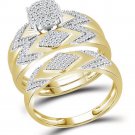 10k Yellow Gold His & Her Round Diamond Cluster Matching Bridal Wedding Ring Set
