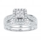 10k White Gold Womens Round Diamond Cluster Bridal Wedding Engagement Ring Set