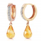 14K Solid Rose Gold Women's Unique Hoop Earrings with Diamonds & Citrines