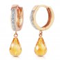 14K Solid Rose Gold Women's Unique Hoop Earrings with Diamonds & Citrines