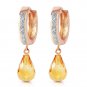 14K Solid Rose Gold Women's Unique Hoop Earrings with Diamonds & Citrines