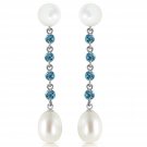 11 CTW 14K Solid Gold One Life Blue Topaz pearl Earrings