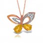 14K Solid Rose Gold Batterfly Necklace withNatural Diamonds & Citrines
