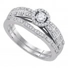 10k White Gold Round Diamond Halo Bridal Wedding Engagement Ring Band Set 1/3