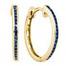 10k Yellow Gold Round Blue Color Enhanced Diamond Hoop Fashion Earrings 1/10