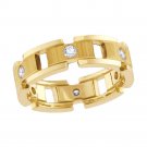 14k Yellow Gold Mens Round Diamond Link Chain Wedding Band Ring 1/2 Cttw