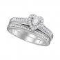 10k White Gold His & Hers Round Diamond Heart Matching Bridal Wedding Ring Set