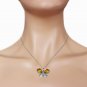 14K Solid White Gold Batterfly Necklace withNatural Diamonds & Citrines