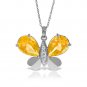 14K Solid White Gold Batterfly Necklace withNatural Diamonds & Citrines