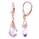 14K Solid Rose Gold Leverback Earrings with Amethysts