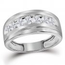 Mens Round Cut Diamond BAND RING Wedding Anniversary 10k White Gold 1.00 Ctw