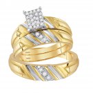 14k Yellow Gold His & Her Round Diamond Cluster Matching Bridal Wedding Ring Set