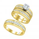 10k Yellow Gold His & Her Round Diamond Matching Bridal Wedding Ring Set