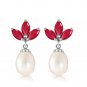 9.5 Carat 14K Solid White Gold Dangling Earrings pearl Ruby