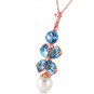 14K Solid Rose Gold Necklace with Blue Topaz & pearl Gemstone Layering Jewelry