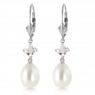 9 Carat 14K Solid White Gold Uniqueness White Topaz pearl Earrings Womens