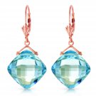 14K Solid Rose Gold Women's Leverback Earrings with Checkerboard Cut Blue Topaz