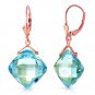 14K Solid Rose Gold Women's Leverback Earrings with Checkerboard Cut Blue Topaz