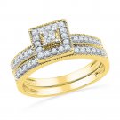 10kt Yellow Gold Princess Diamond Square Halo Bridal Wedding Engagement Ring Set