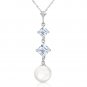 3.25 CTW 14K Solid White Gold Open Your Eyes Aquamarine pearl Womens Elegant