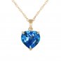 14K Solid Gold Necklace Natural 10mm Heart Blue Topaz Fine Fashion Jewelry