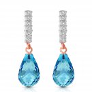 14K Solid Rose Gold Earrings withDiamonds & Blue Topaz