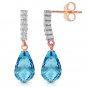 14K Solid Rose Gold Earrings withDiamonds & Blue Topaz