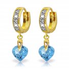 1.77 Carat 14K Solid Gold Monaco Blue Topaz Diamond Earrings Natural Gemstone