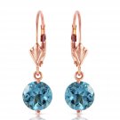 3.1 Carat 14K Solid Rose Gold Round Blue Topaz Leverback Earrings