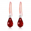 14K Solid Rose Gold Womens Cute Fish Hook Fashion Earrings w/ Diamonds & Garnets