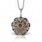 Womens 14K Solid White Gold Necklace with Checkerboard Cut Round Smoky Quartz