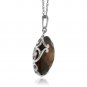 Womens 14K Solid White Gold Necklace with Checkerboard Cut Round Smoky Quartz