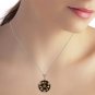 Womens 14K Solid White Gold Necklace with Checkerboard Cut Round Smoky Quartz