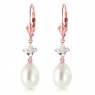 14K Solid Rose Gold Leverback Earrings with Rose Topaz & pearls
