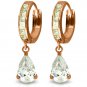 14K Solid Rose Gold Women's Cute Dangling Cubic Zirconia Fashion Hoop Earrings