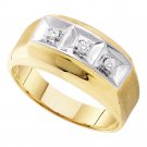 10k Yellow Gold Mens Round Diamond 3-stone Two-tone Wedding Band Ring 1/10 Cttw