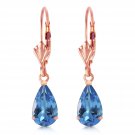 3.77 Carat 14K Solid Rose Gold Leverback Earrings Blue Topaz