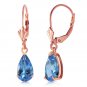 3.77 Carat 14K Solid Rose Gold Leverback Earrings Blue Topaz