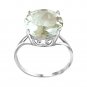 14K Solid White Gold Ring with Natural 12.0 mm Round Green Amethyst Genuine