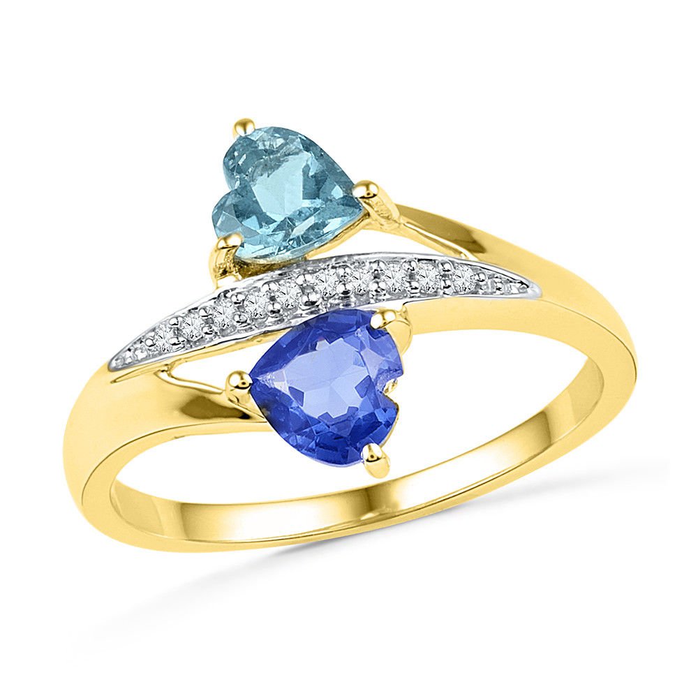 Stunning Lab-Created Blue Sapphire Aquamarine Heart Ring 1.00ct 10k ...