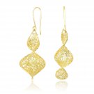 14k Yellow Gold Spiral Earrings with Diamond Cuts and Mesh Design Womens Fashion