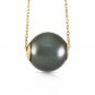 14K Solid Gold Necklace with  16.0 mm Black Shell pearl